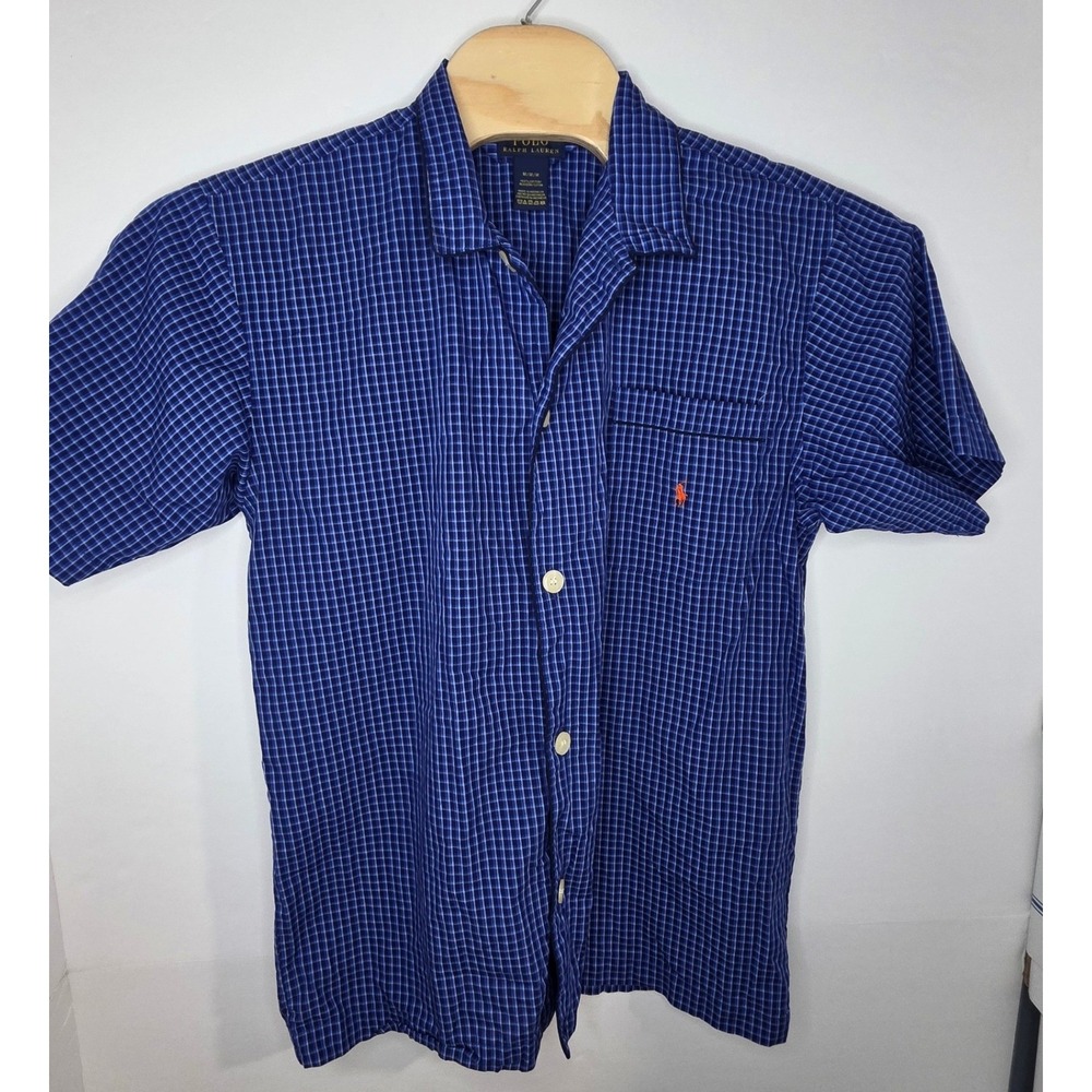 Polo Ralph Lauren Mens Blue Plaid Short Sleeve Camp Shirt Cotton Size M